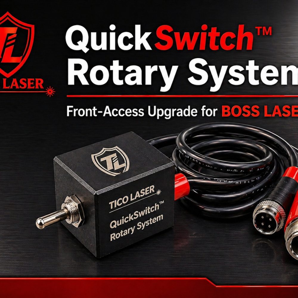 QuickSwitch™ Rotary System
Front-Access Rotary Upgrade for Boss Lasers